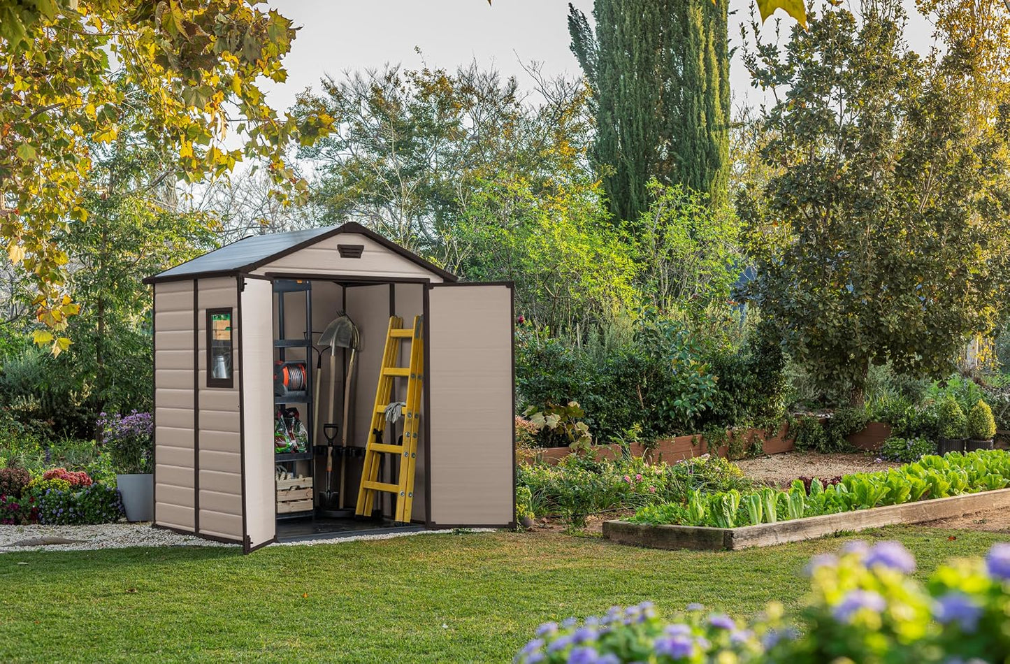 6 x 5 ft Outdoor Garden Storage Shed with Double Doors, Window & Heavy-Duty Floor Panel