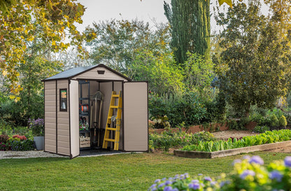 6 x 5 ft Outdoor Garden Storage Shed with Double Doors, Window & Heavy-Duty Floor Panel