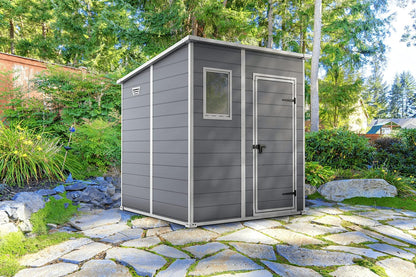 6 x 6 ft Outdoor Garden Storage Shed with Single Door, Window & Heavy-Duty Floor Panel