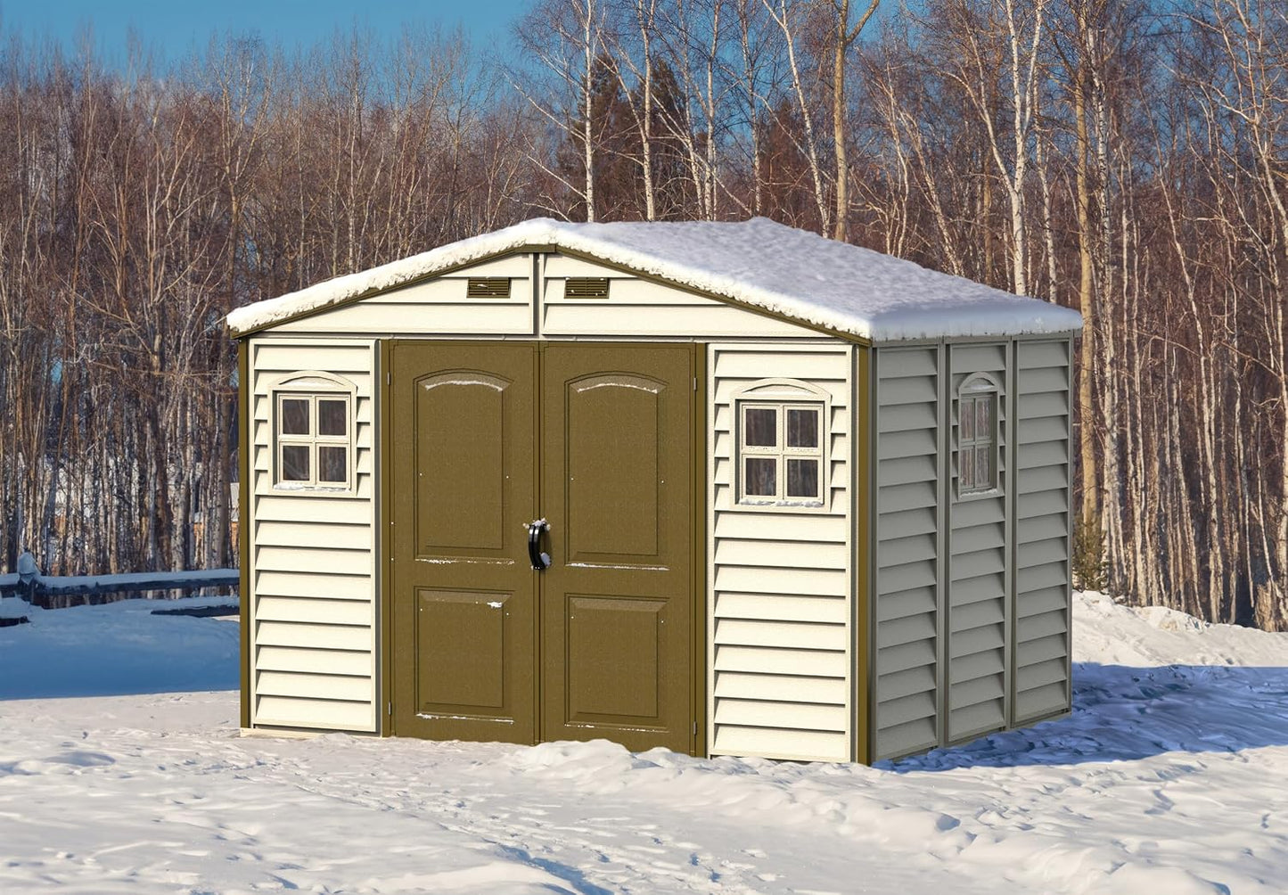 10 x 8 ft Outdoor Plastic Garden Storage Shed with Double Doors, Windows & Metal Foundation Kit