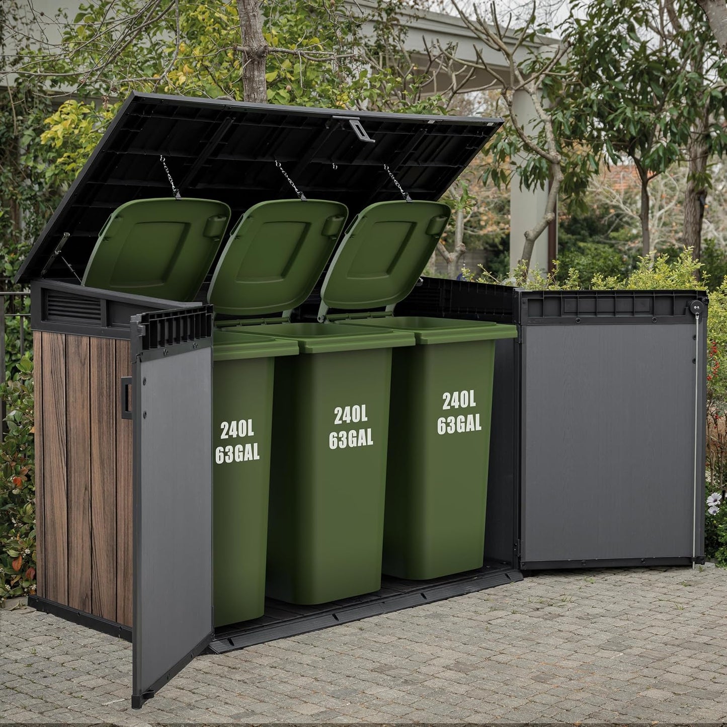 Horizontal Storage Shed with Hydraulic Lid, Double Doors & Lockable Design