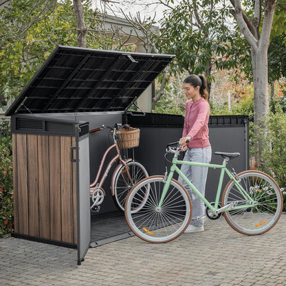 Horizontal Storage Shed with Hydraulic Lid, Double Doors & Lockable Design
