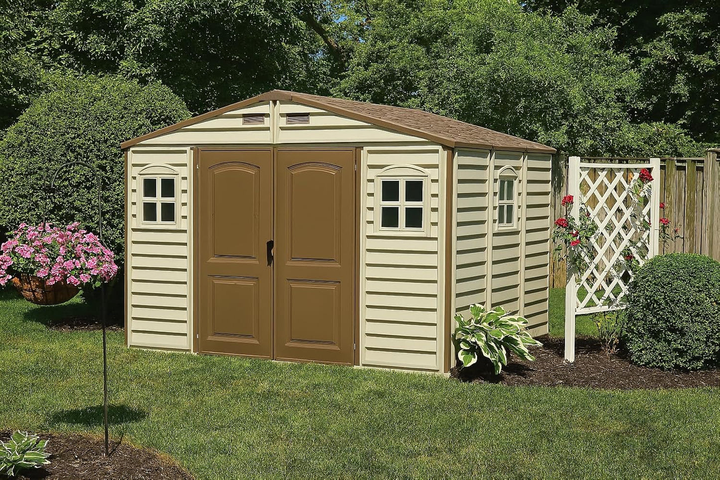 10 x 8 ft Outdoor Plastic Garden Storage Shed with Double Doors, Windows & Metal Foundation Kit