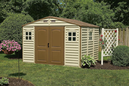 10 x 8 ft Outdoor Plastic Garden Storage Shed with Double Doors, Windows & Metal Foundation Kit