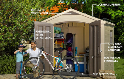 8 x 6 ft Outdoor Garden Storage Shed with Double Doors, Skylight, Window & Heavy-Duty Floor Panel