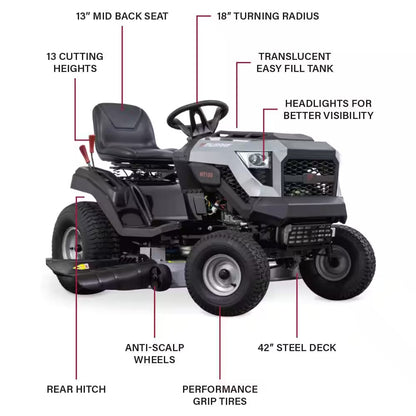 42-Inch Gas Riding Lawn Tractor with 13.5 HP Engine & 6-Speed Manual Transmission