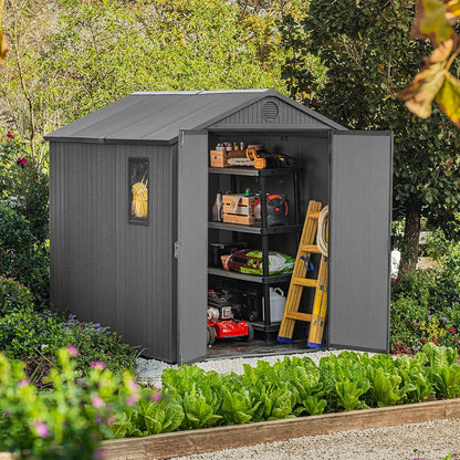 6 x 8 ft Outdoor Garden Storage Shed with Double Doors, Window & Heavy-Duty Floor Panel