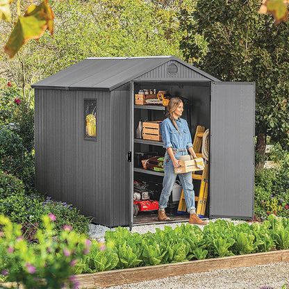 6 x 8 ft Outdoor Garden Storage Shed with Double Doors, Window & Heavy-Duty Floor Panel