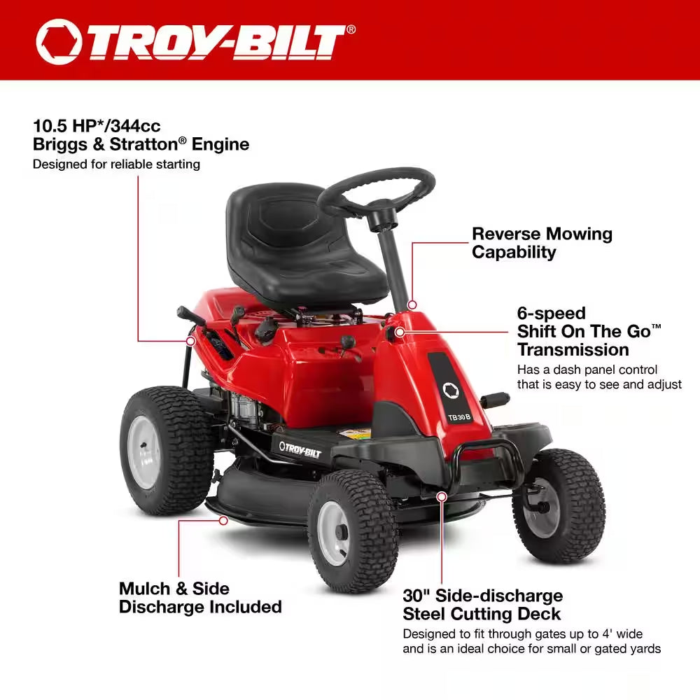 30-Inch Gas Rear Engine Riding Lawn Mower with 10.5 HP Engine, 6-Speed Manual Drive