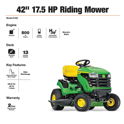 42-Inch Gas Riding Lawn Mower with 17.5 HP Engine & Hydrostatic Transmission